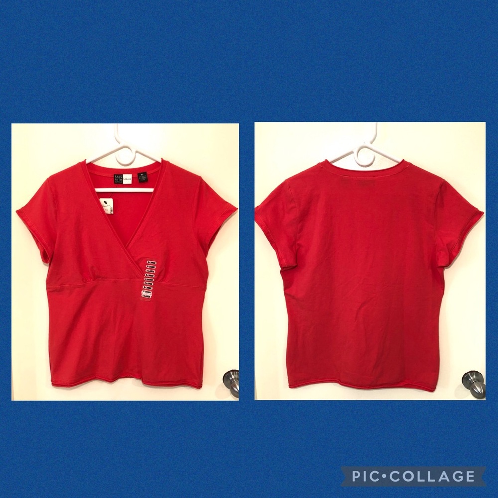 NWT Saks Fifth Avenue Threads Surplice Short Sleeve T-Shirt